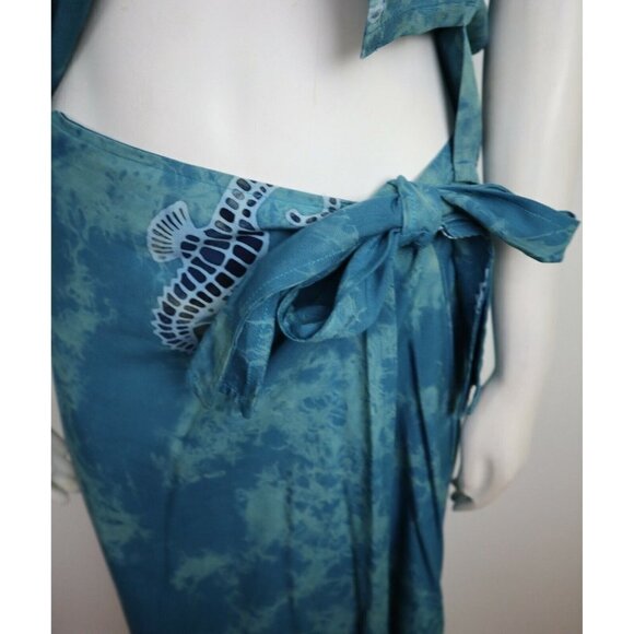 BLUE WRAP SKIRT W/ TANK TOP - SEA HORSE - BATIK - WIND RIVER TRADING CO - SIZE S - Picture 4 of 7